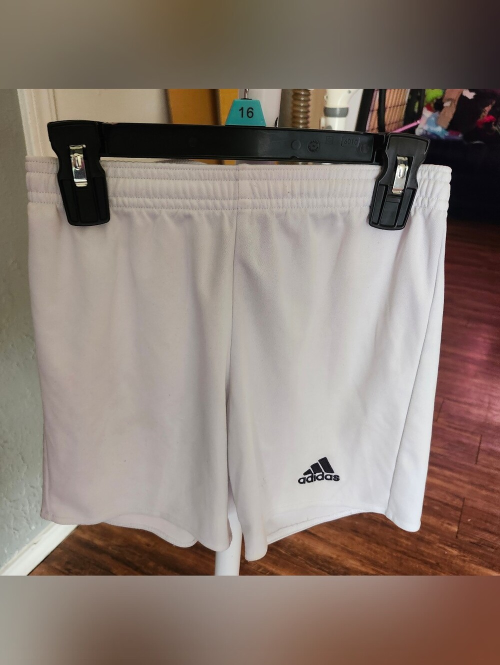 adidas White Kids Athletic Shorts with Black Logo